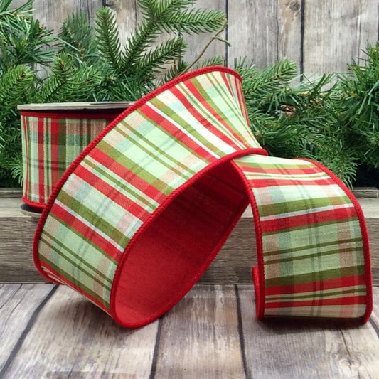 2.5" Dupion Abby Lane Plaid Red Back, Red Apple Green