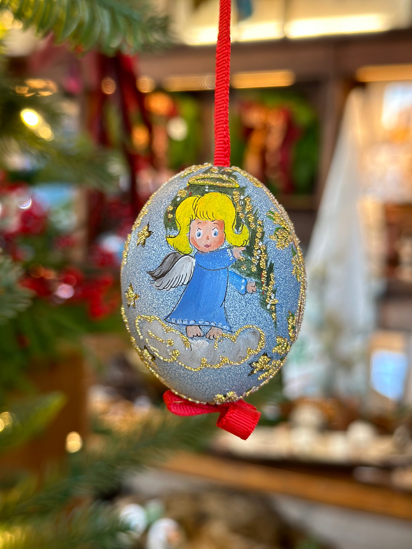 Hand Painted Angel/Nativity Blown Egg Ornament