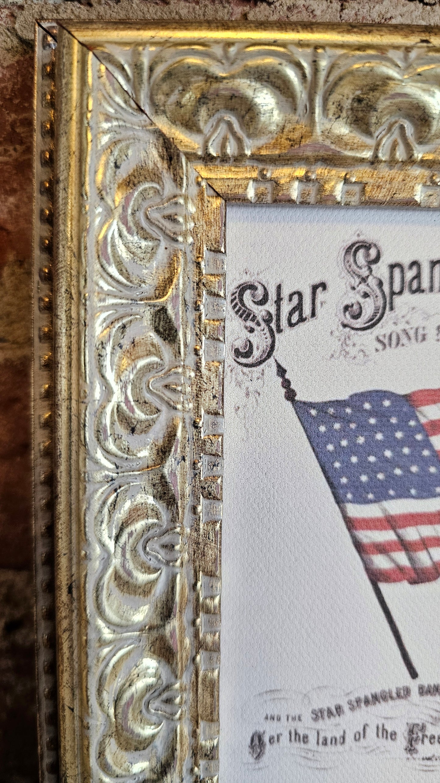 Star Spangled Banner in Gold Gilded Frame