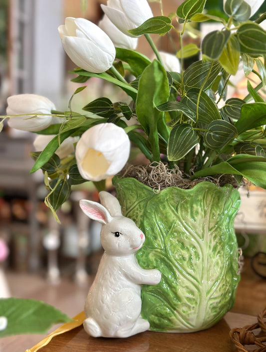 Bunny & Cabbage Pot w/ Tulips