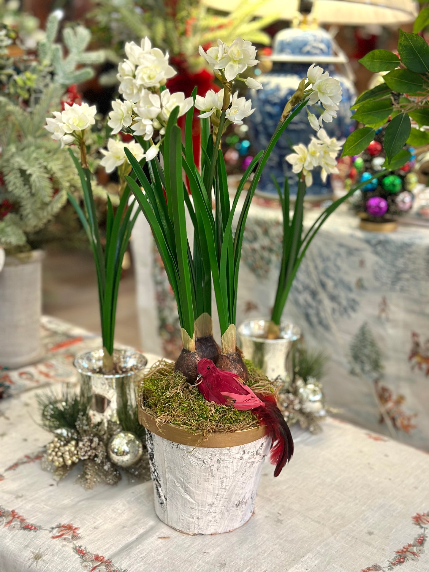 Paperwhites in Birchbark Container