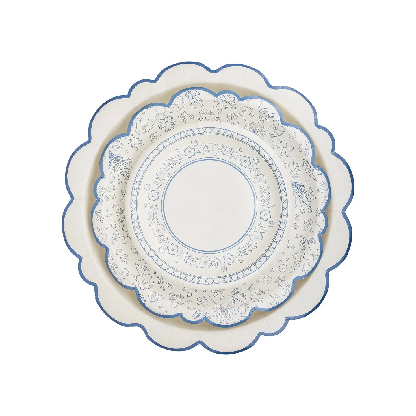 12" Pembroke Cream with Blue Edge Paper Plate