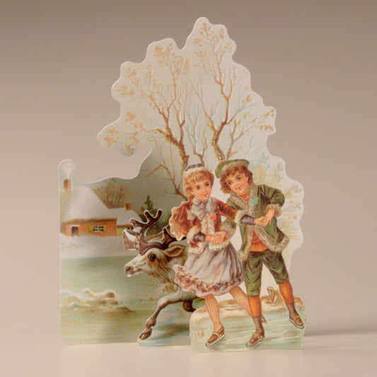 Children and Reindeer 3D Card