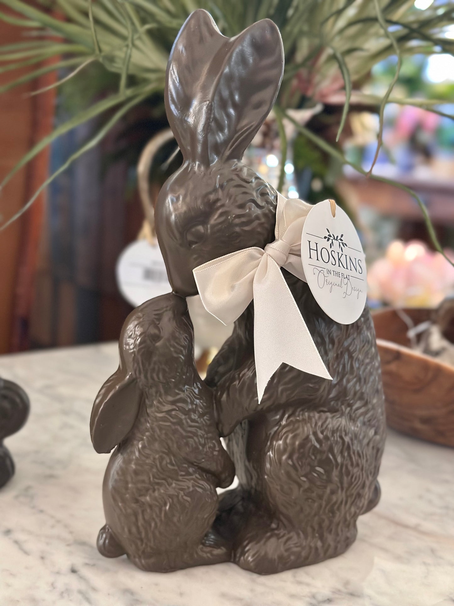 11" Resin Chocolate Bunny w/Baby