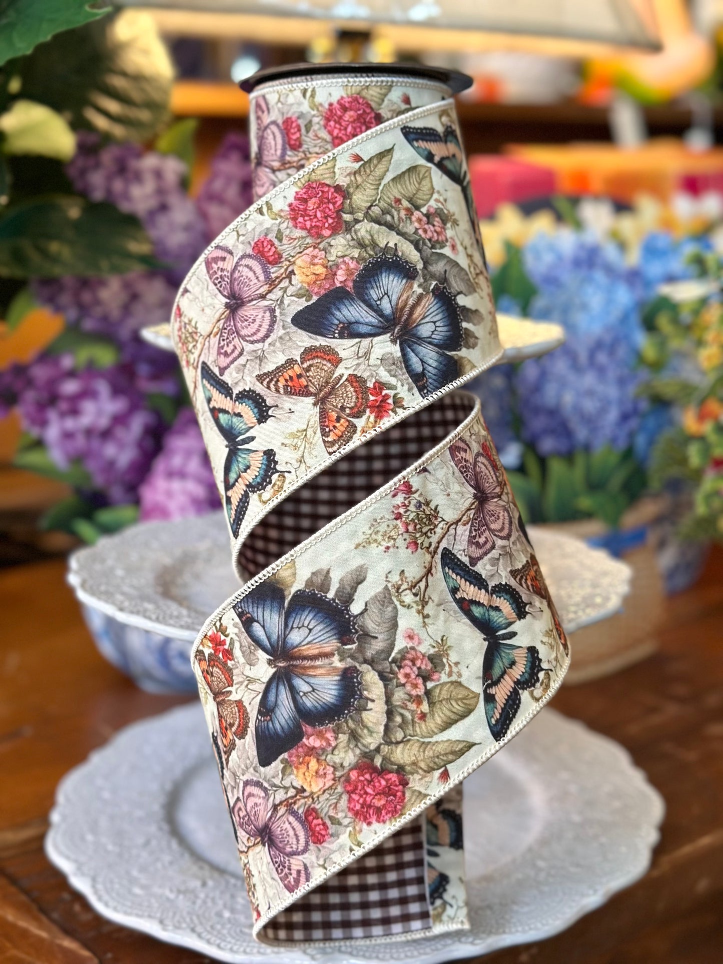 4" x 5 Yds Botanical Butterfly Ribbon