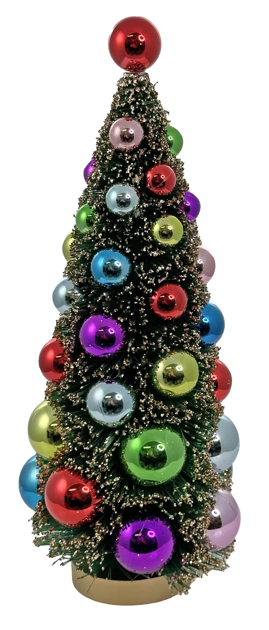 11" Glittered Sisal Tree w/ Multicolored Balls