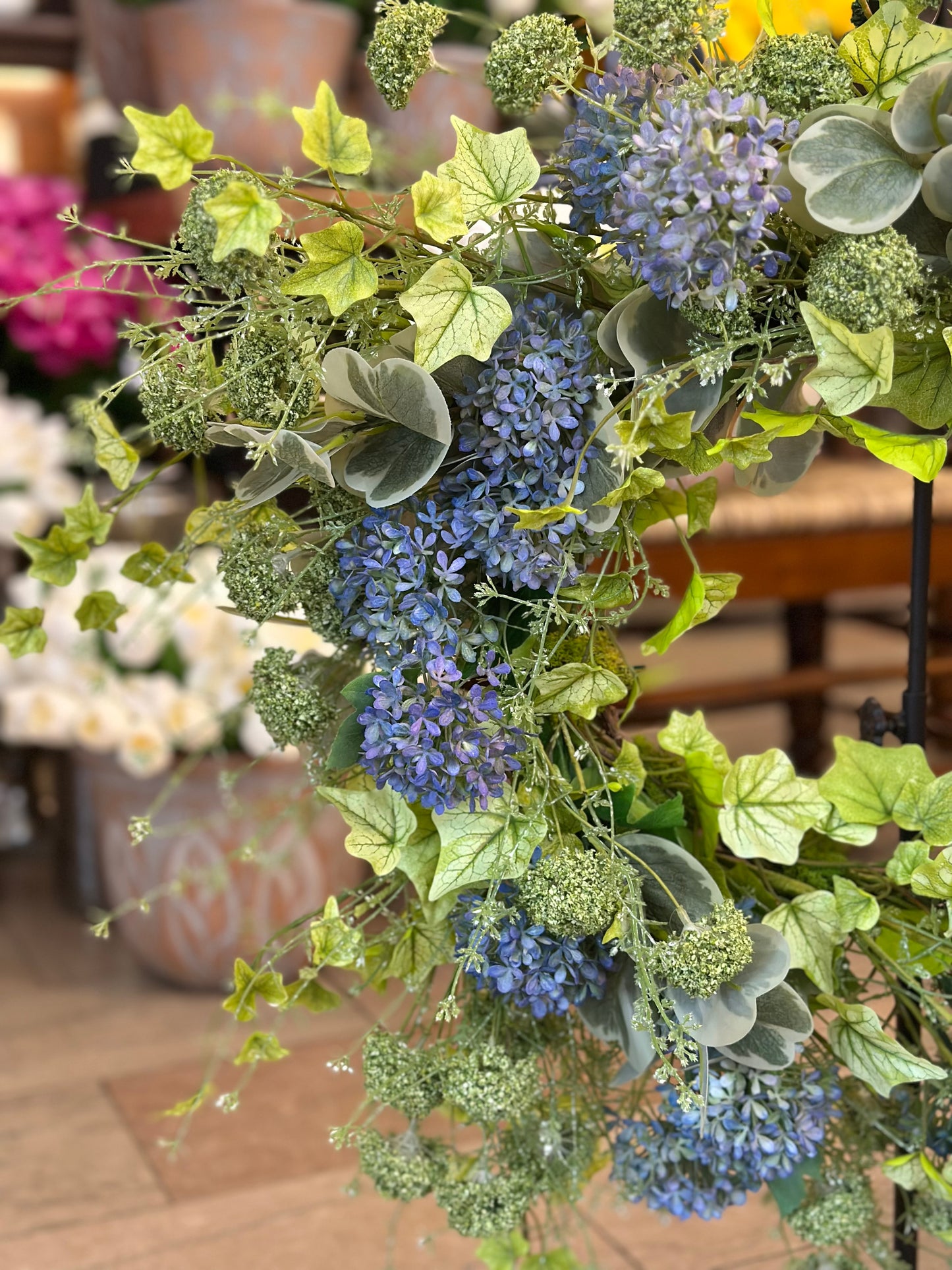 Ivy and Blue Hydrangea Wreath