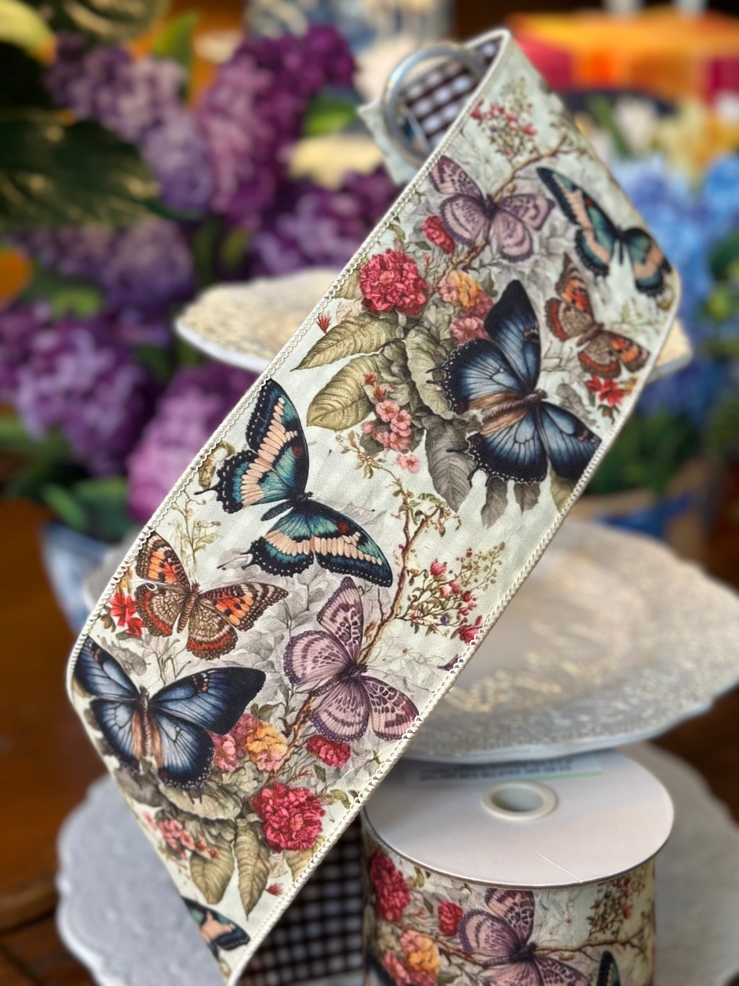 4" x 5 Yds Botanical Butterfly Ribbon