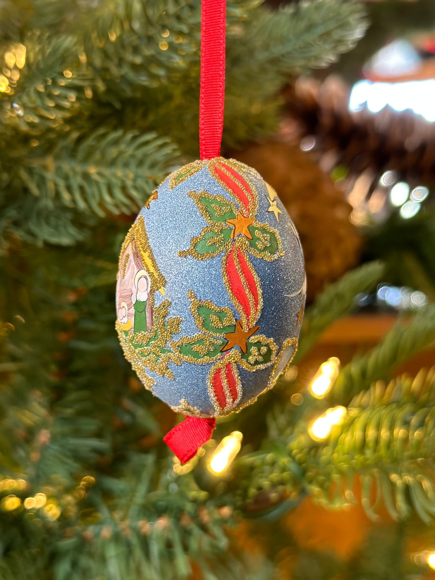 Hand Painted Angel/Nativity Blown Egg Ornament