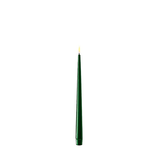 11" Dark Green Shiny LED Taper Candles, Set of 2