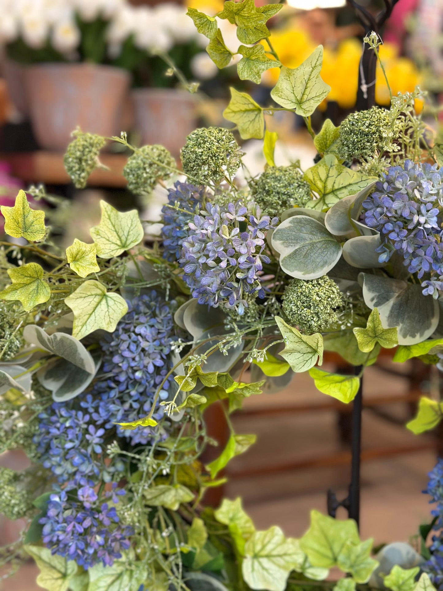 Ivy and Blue Hydrangea Wreath