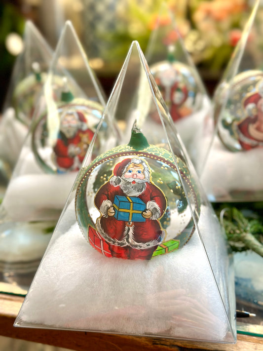 Hand Painted Santa & Holly Ornament