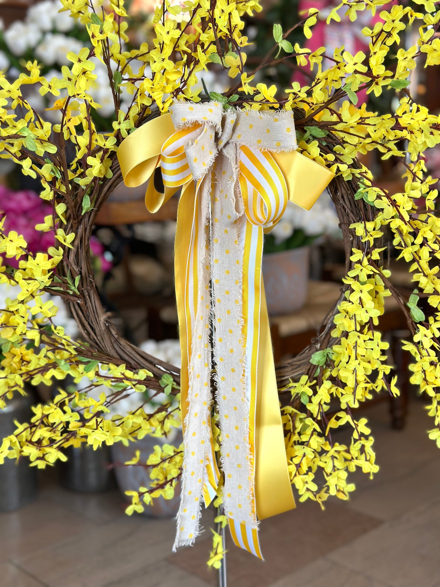 Yellow Polka Dots & Strips Bow