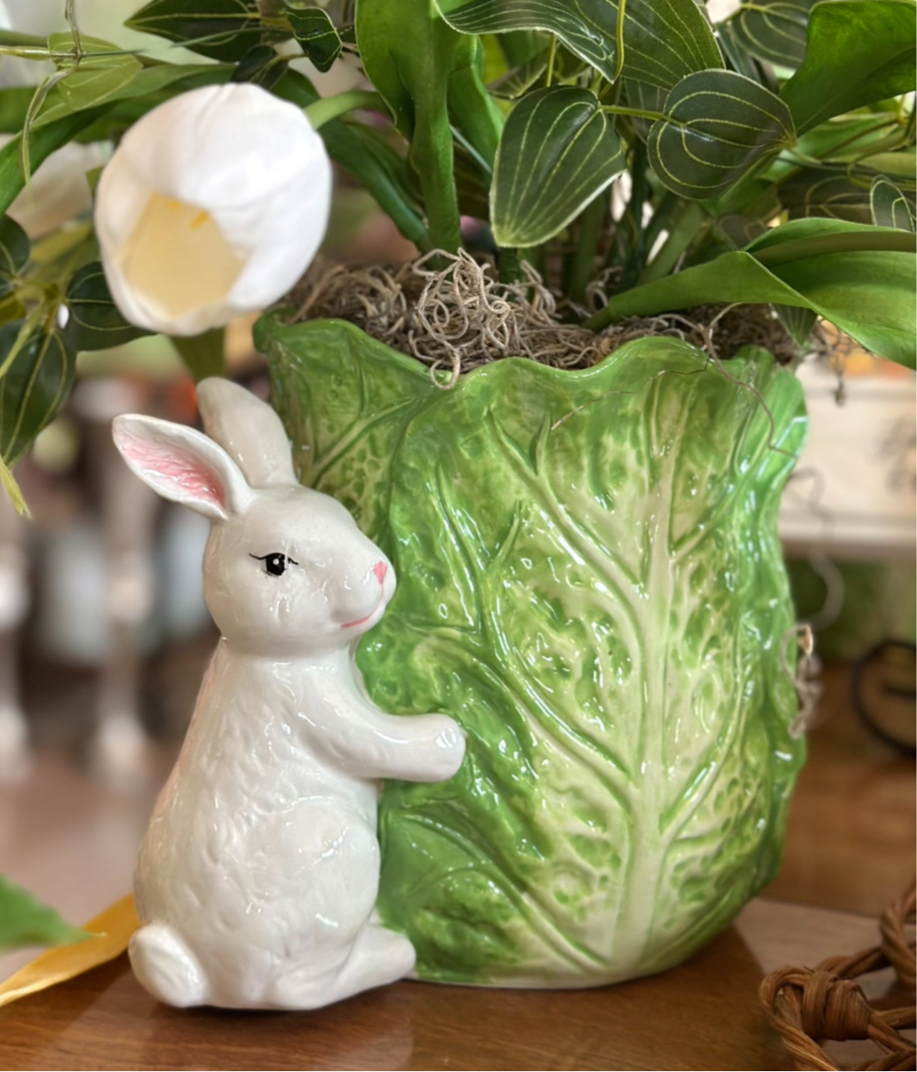 Bunny & Cabbage Pot w/ Tulips