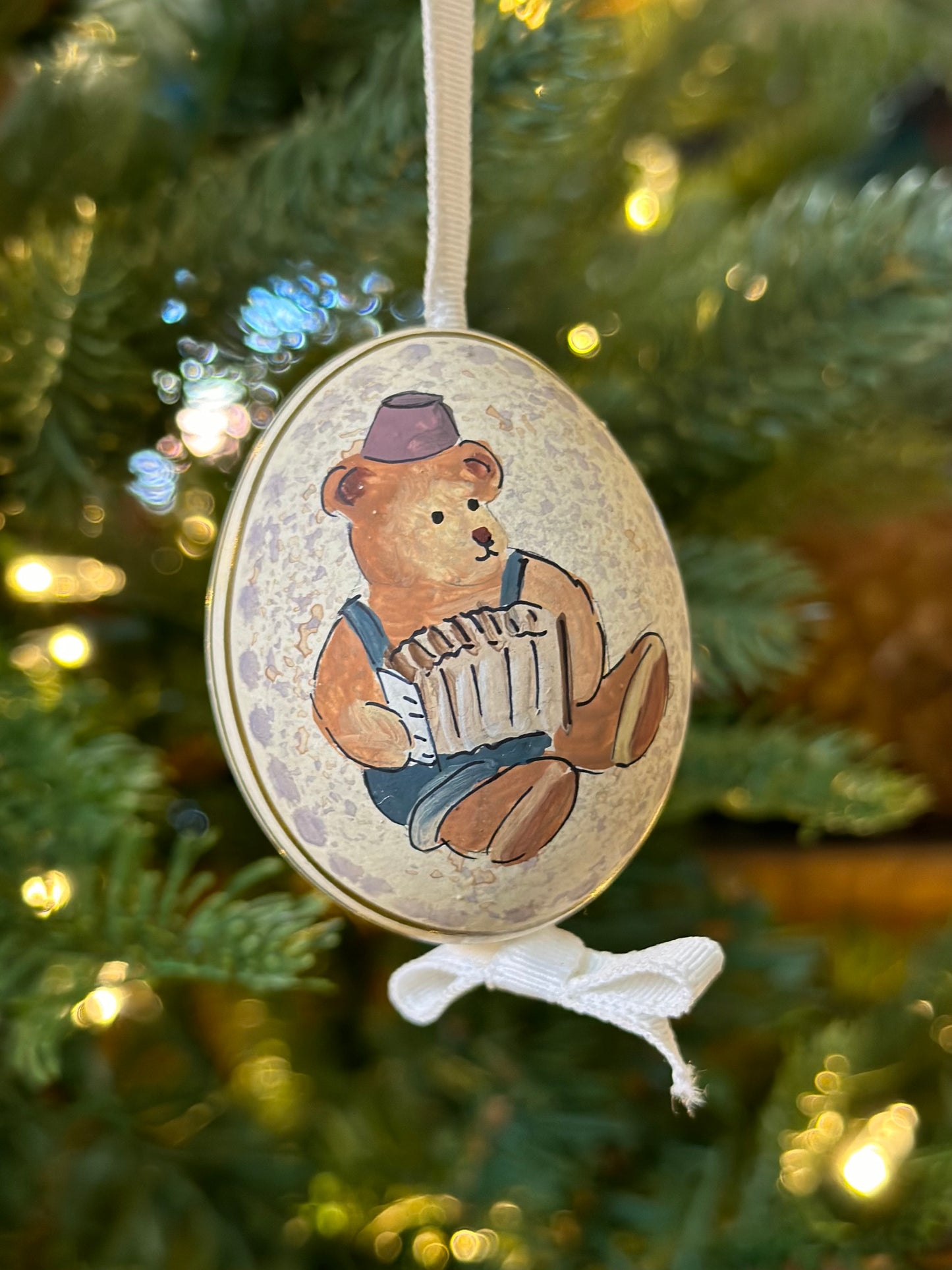 Hand Painted Teddy/Stocking Blown Egg Ornament