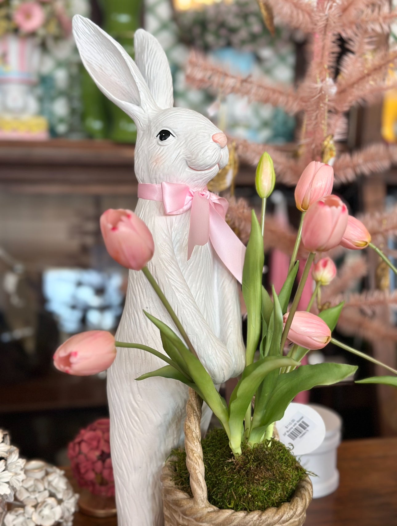 24" Bunny with Basket & Tulips