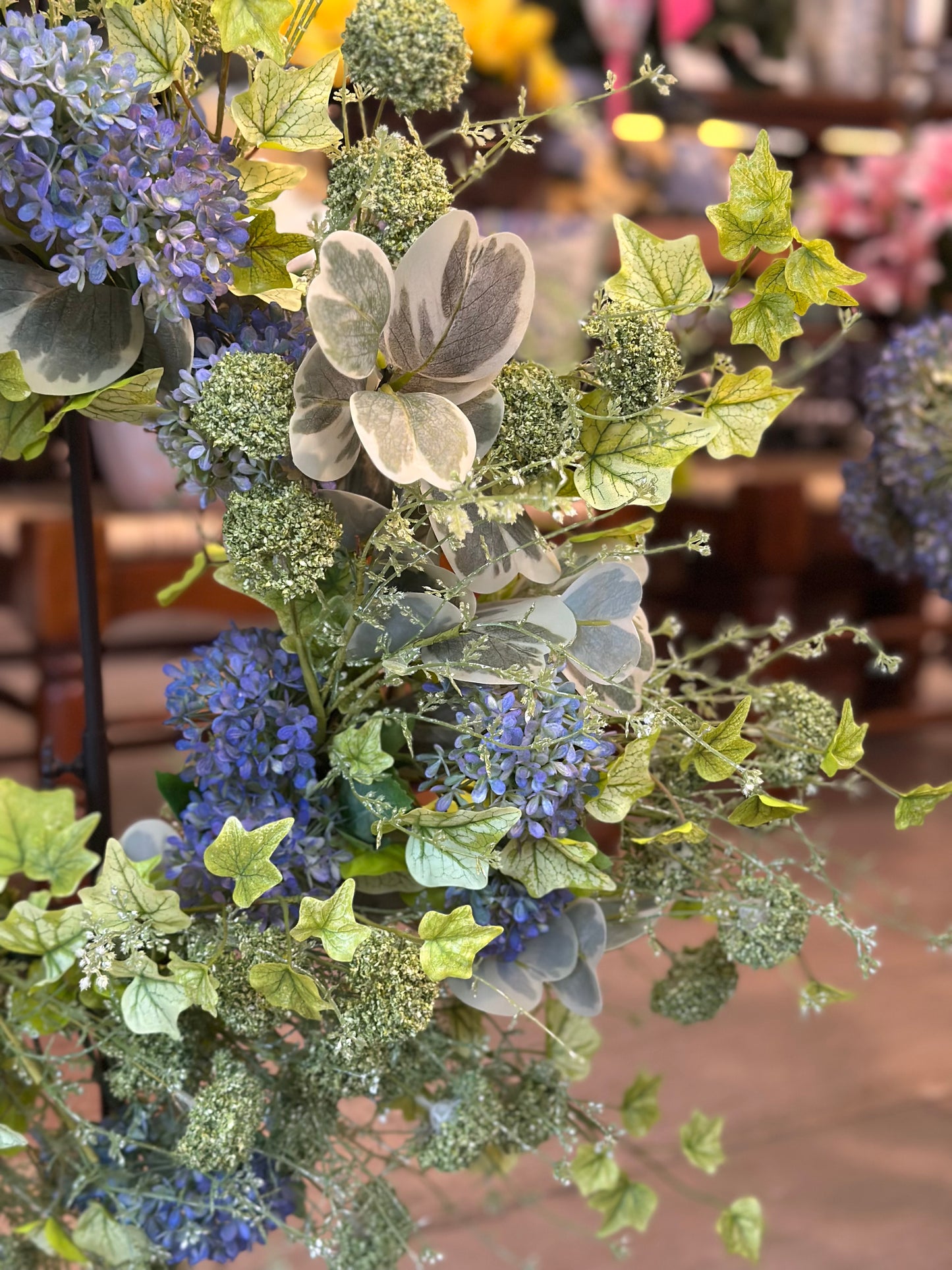 Ivy and Blue Hydrangea Wreath