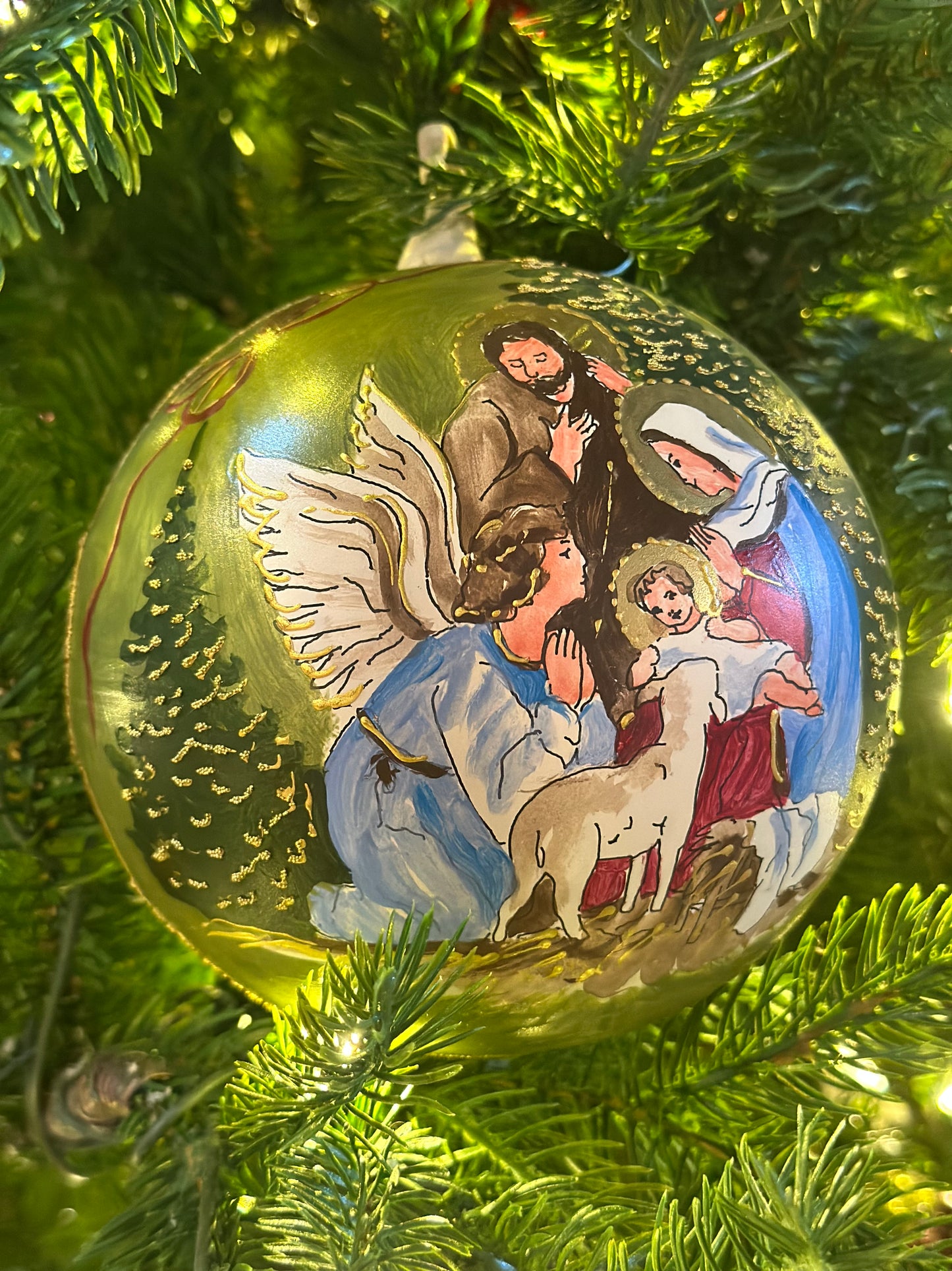 Hand Painted Nativity Scene w/ Angel Ornament