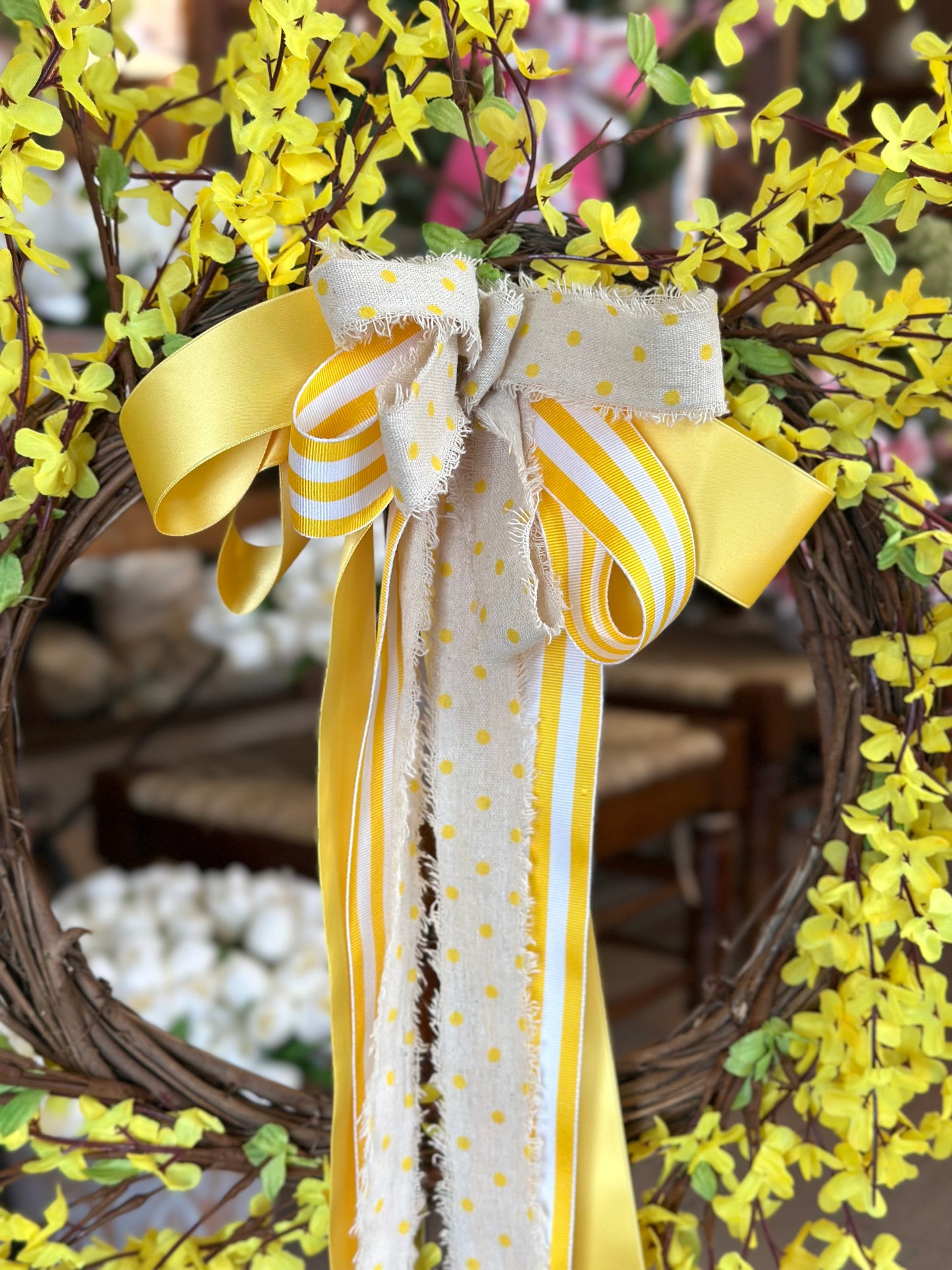 Yellow Polka Dots & Strips Bow