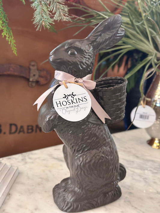 14" Resin Chocolate Standing Bunny w/Basket