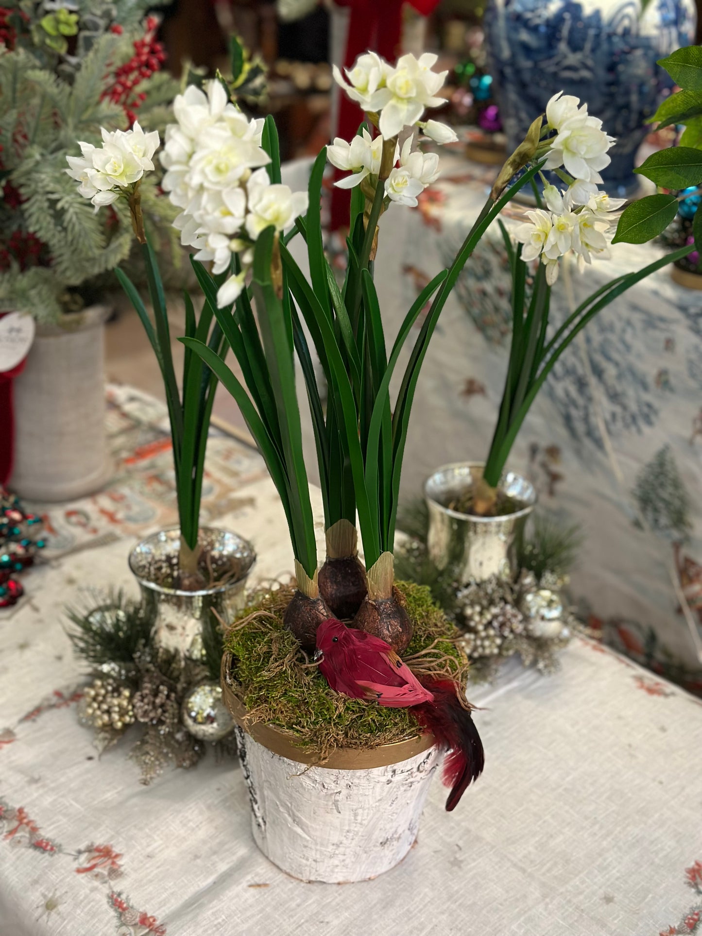 Paperwhites in Birchbark Container