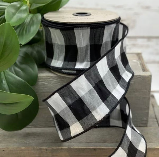 2.5" x 10yds faux dupion check, black-white