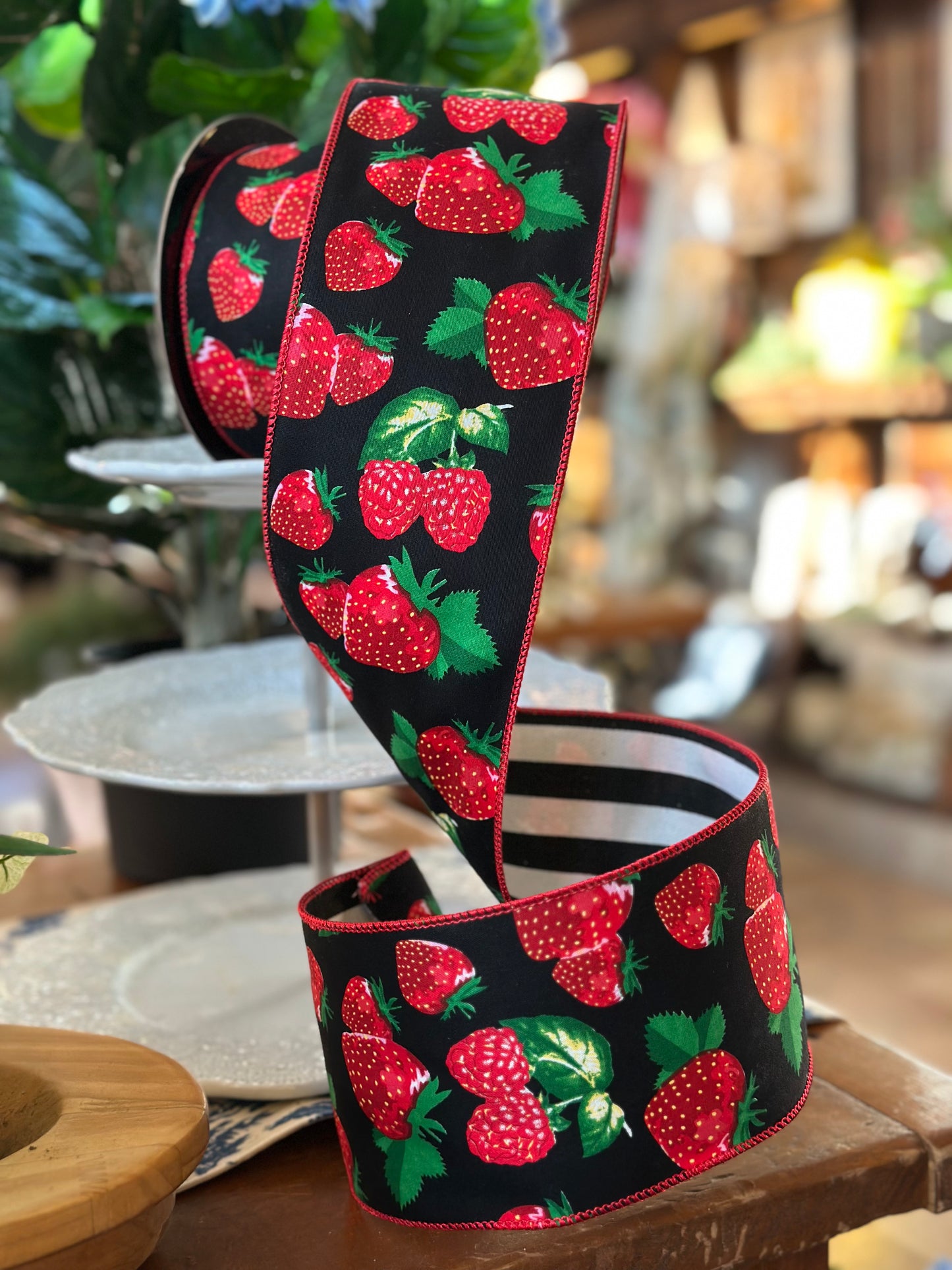 4" Strawberry Ribbon w/Striped Backing