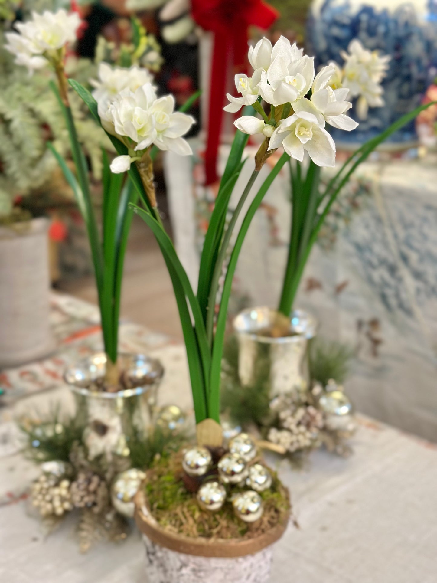 Paperwhites in Birchbark Container