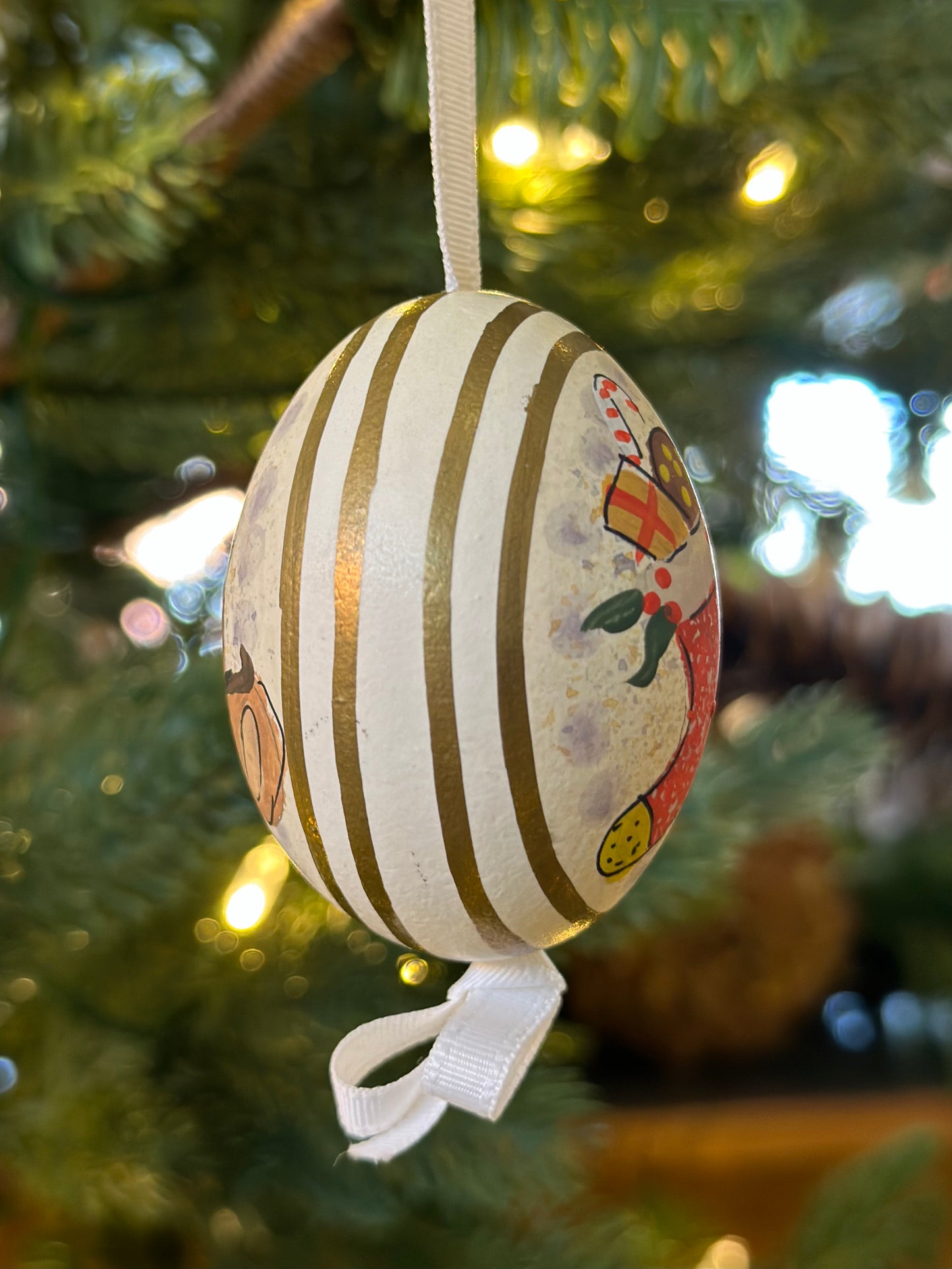 Hand Painted Teddy/Stocking Blown Egg Ornament