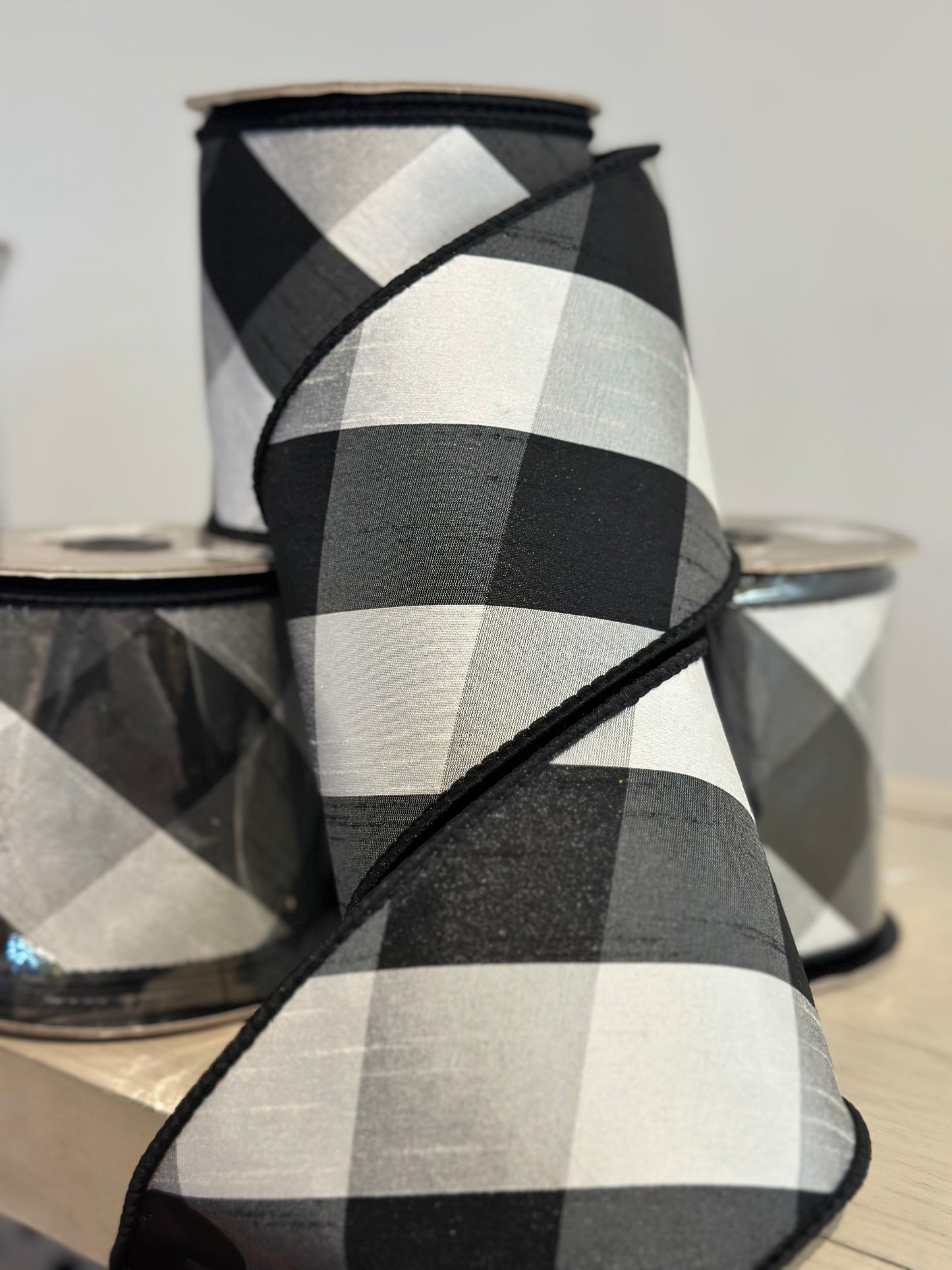 4”x10yards Black and white checkered ribbon