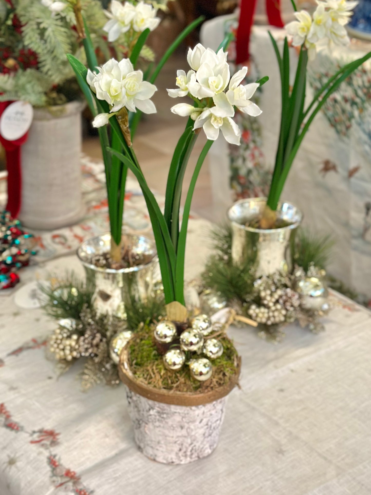 Paperwhites in Birchbark Container