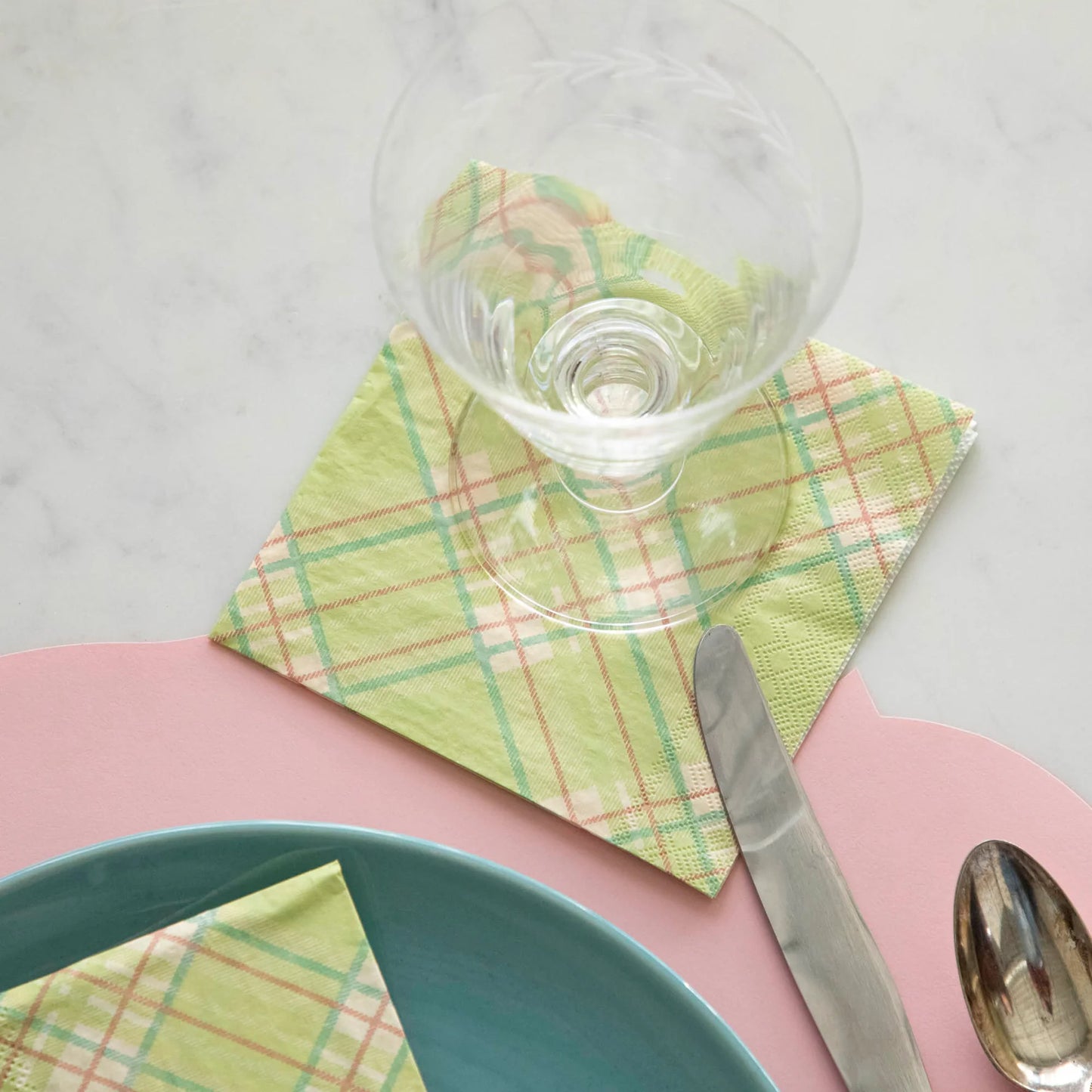 Bright Green Plaid Cocktail Napkins