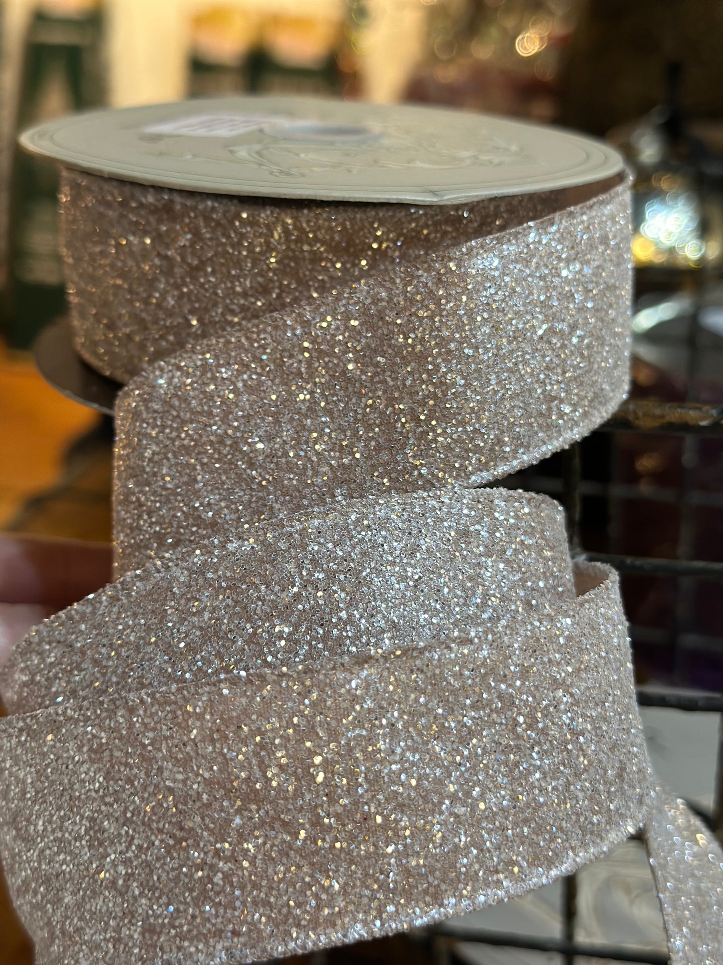 1.5”x10yards platinum glitter wired ribbon