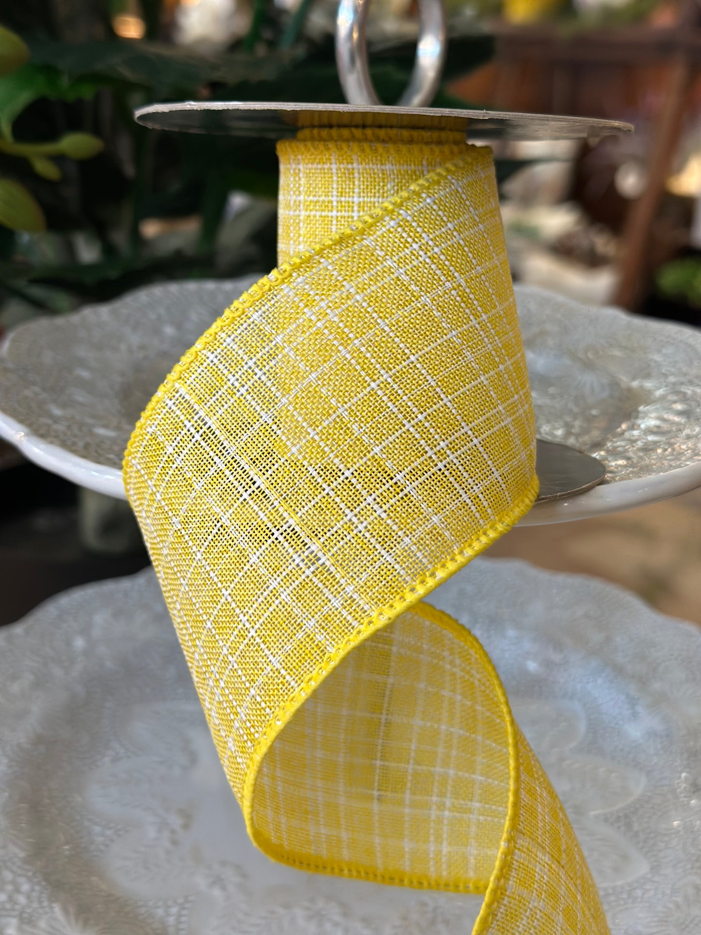 2.5"x10Y linen willow plaid, yellow