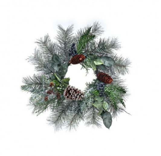 14" FROST PINE/CEDAR/LEAF WREATH