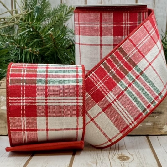 4" Cotton Plaid Silver Lurex, red green white