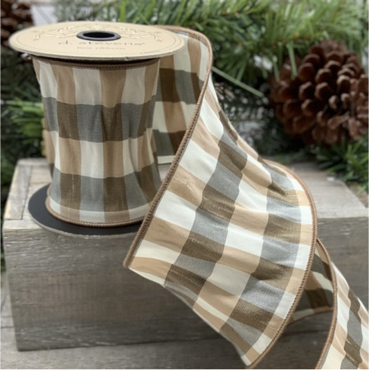 4" Faux Dupion Boise Check, Brown/Grey