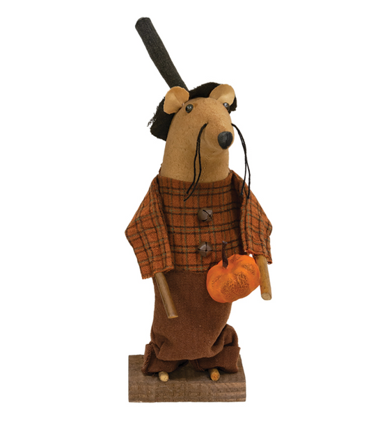 Farmer Plaid Mouse w/ Pumpkin on Base