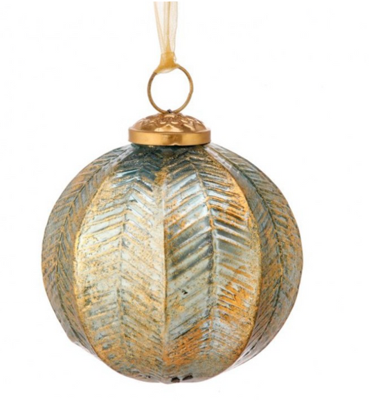 4" Patina Glass Ball Ornament w/ Gold Leaf