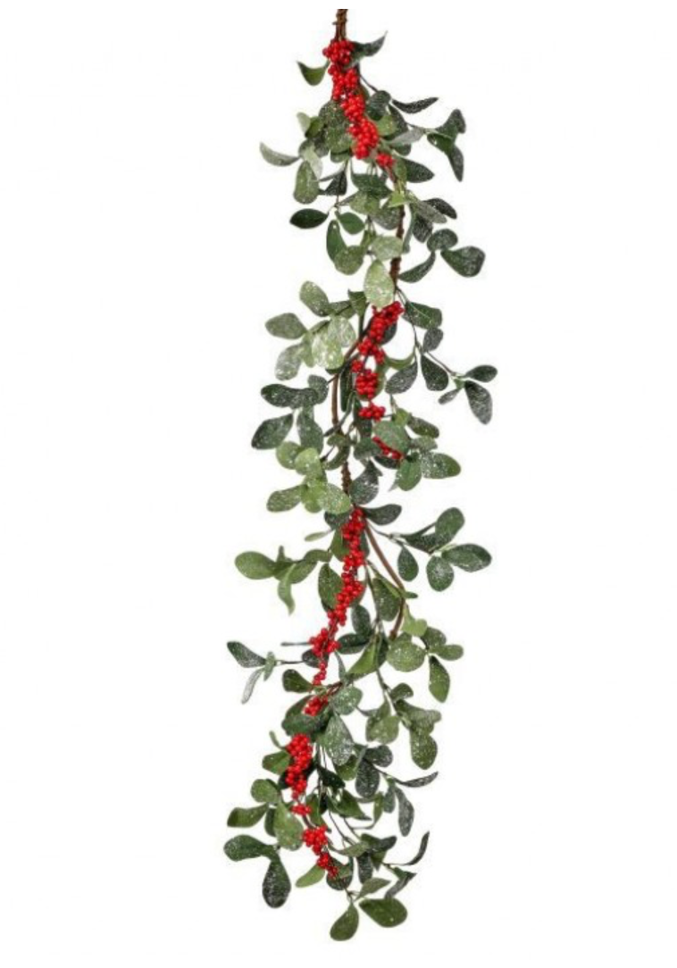 4’ FROSTED RED POKE BERRY LEAF GARLAND