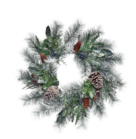 24" FROST PINE/CEDAR/LEAF WREATH