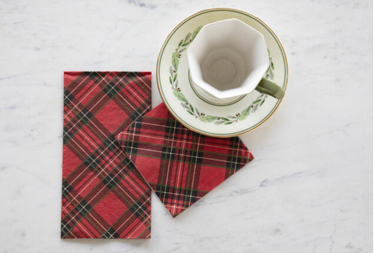 "Red Plaid" Paper Cocktail Napkins