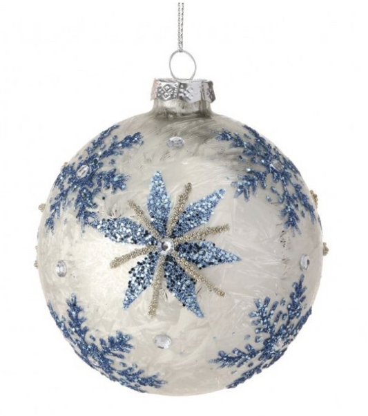 4" Glass Jewel/Bead Snowflake Ball Ornament