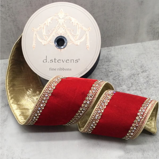 4" Velvet Gold Jewel Side Trim, Red