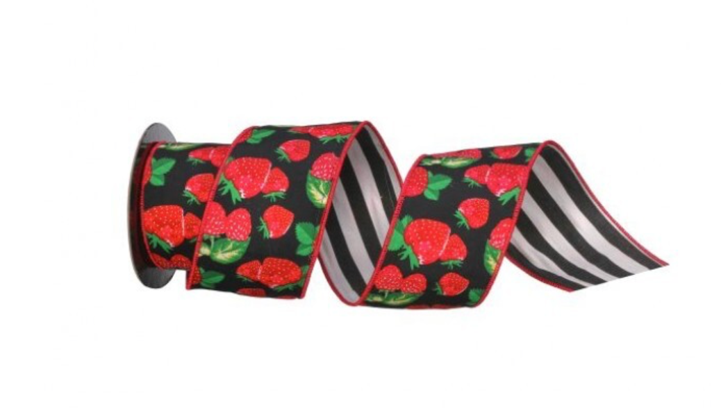 4" Strawberry Ribbon w/Striped Backing