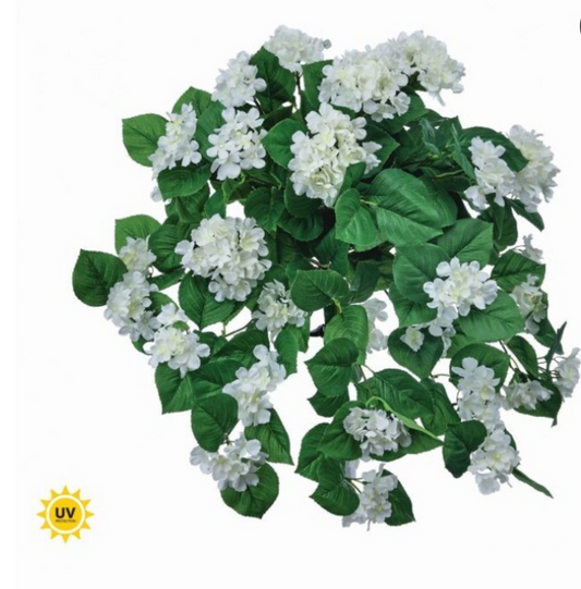 27" UV-Rated Hanging Hydrangea Plant - White