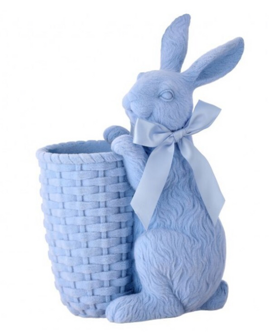 12" Resin Flocked Bunny w/ Basket