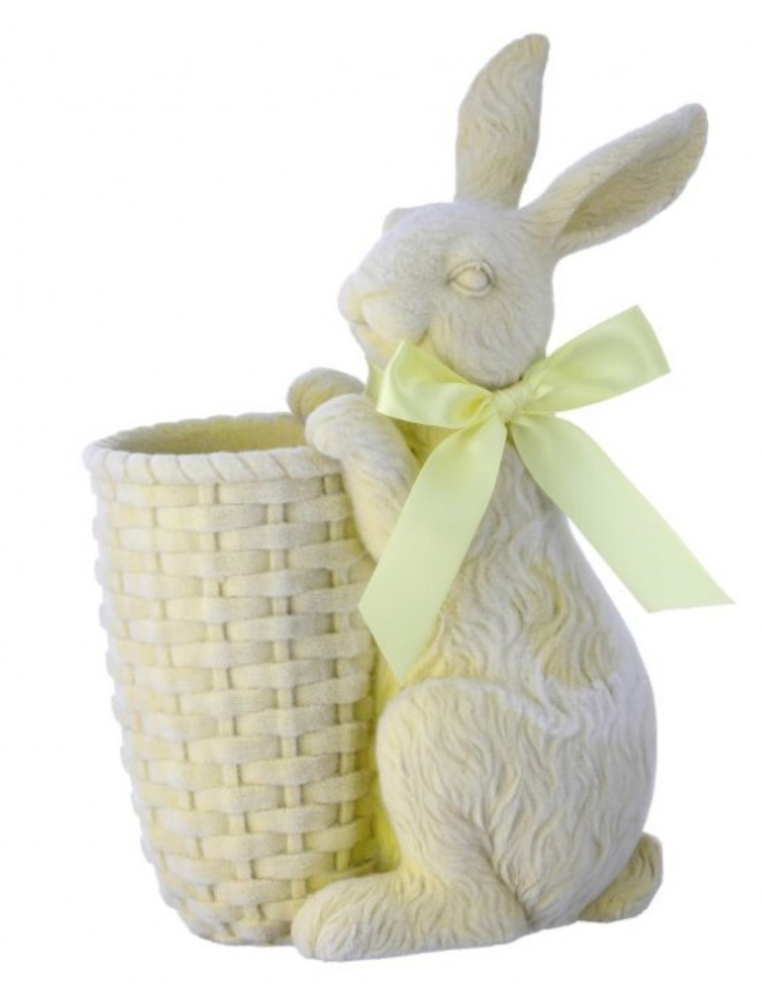 12" Resin Flocked Bunny w/ Basket