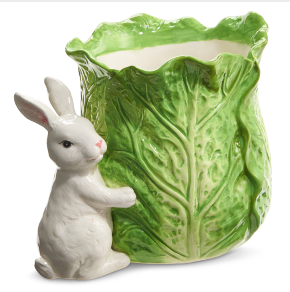 9" GREEN CABBAGE CONTAINER WITH BUNNY