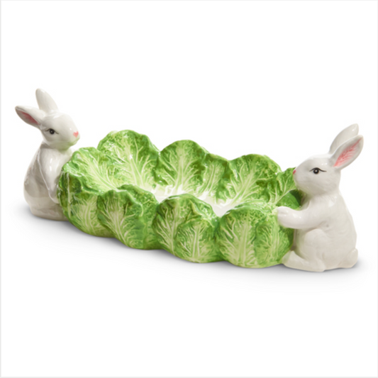 10" GREEN CABBAGE TRAY WITH BUNNIES